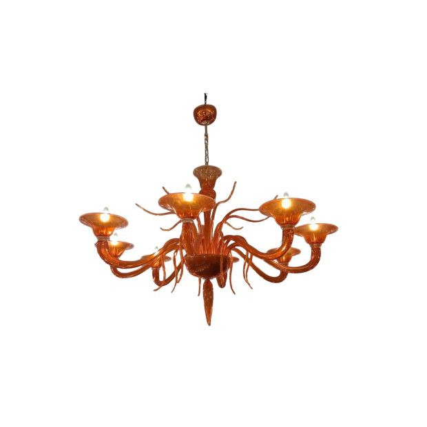 Modern Pastoral 8-Light Murano Glass Chandelier in Orange